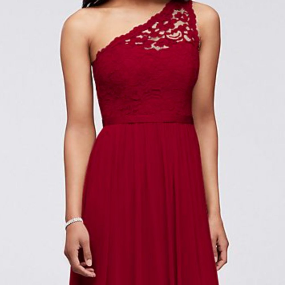 Long One Shoulder Lace Bridesmaid Dress - Apple - David's Bridal